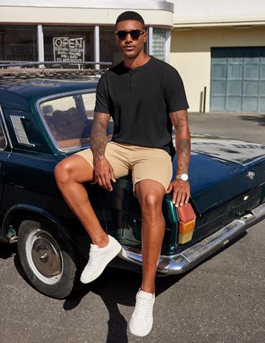 COOFANDY Men's Henley Shirts Short Sleeve Texture Casual Button Henley Summer Classic Basic Tee Shirts