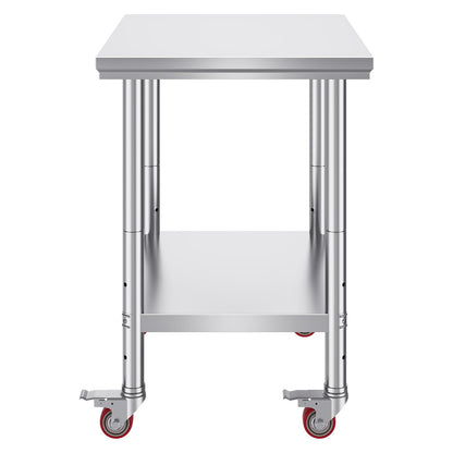 Mophorn Stainless Steel Work Table with Wheels 24 x 30 x 32 Inch Prep Table with 4 Casters Heavy Duty Work Table for Commercial Kitchen Restaurant Business, Silver and Black