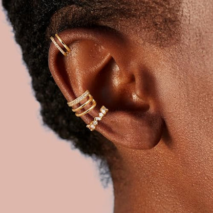 Dochais Ear Cuffs Non-Piercing Earrings for Women Cute Small Clip-On Cartilage Earring 14k Gold Plated Dainty Fake Piercings Earings Gold Style3