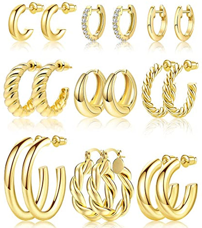 text  adoyi-gold-hoop-earrings-set-for-women-girls-trendy-14k-plated-gold-hoops-small-chunky-earrings-twisted-huggie-ear-ring-pack-lightweight-9-pairs-jewelry-set-for-valentines-mothers-day-birthday-gifts