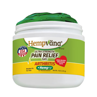 Hempvana Arthritis Pain Relief Gel, Ultra-Strength for Arthritis in Muscles & Joints. Enriched with Hemp Seed Oil, AS SEEN ON TV. Non-Greasy. Targeted Long-Lasting Relief. Works Fast, 4 Oz.