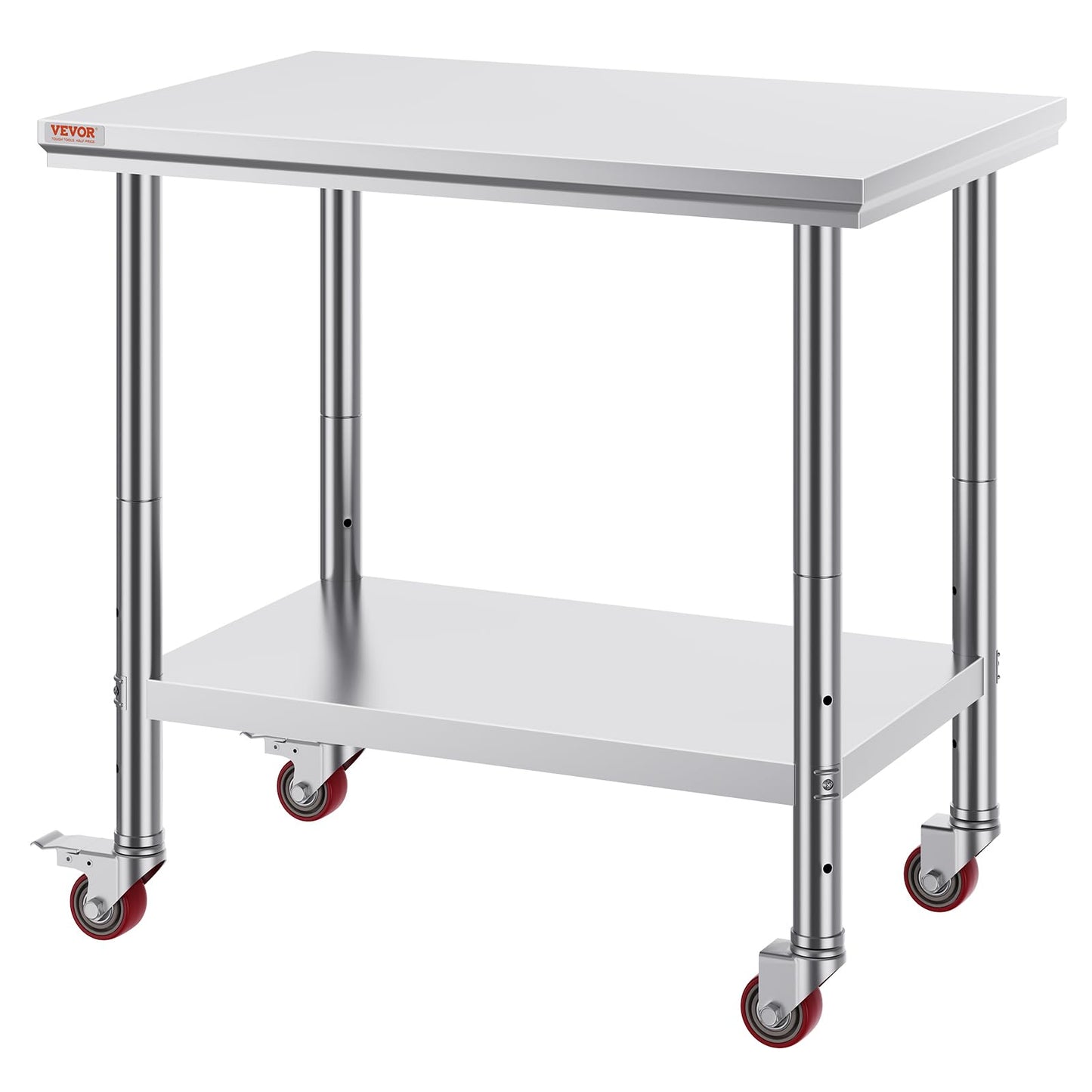 Vevor Mophorn Stainless Steel Work Table 36x24 Inch with 4 Wheels, Casters Heavy Duty Food Prep Worktable for Commercial Kitchen Restaurant, Silver