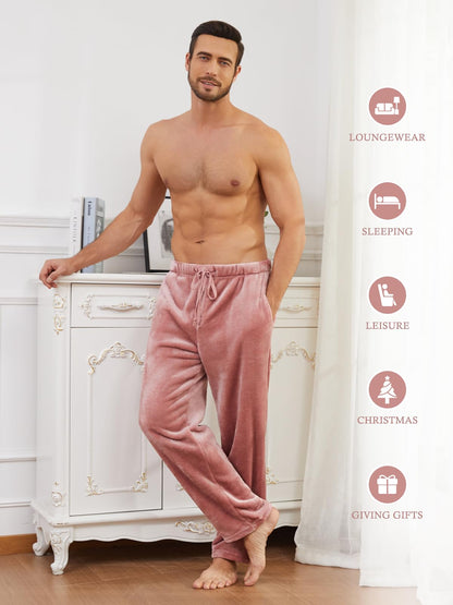 Star Vibe 2 Pack Men's Fleece Pajama Pants - Soft Warm, Adjustable Drawstring Waist Loose Fit Lounge Pants with Pockets Dark Gray/Pink XXL