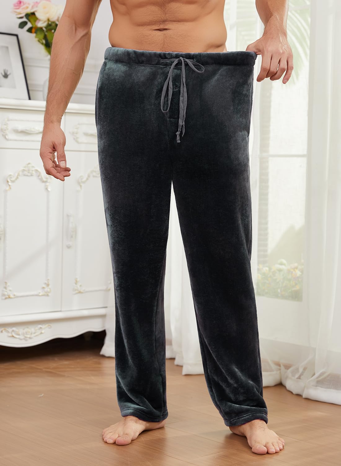 Star Vibe 2 Pack Men's Fleece Pajama Pants - Soft Warm, Adjustable Drawstring Waist Loose Fit Lounge Pants with Pockets Dark Gray/Pink XXL