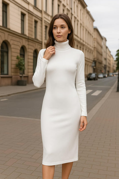 Miza Winter Knitted Long Dress High Neck, Multi Color, Elegant Long Basic One Size Stretch Dress for Girls and Women