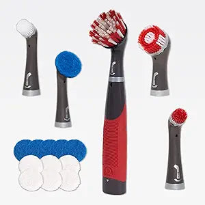 Rubbermaid Reveal Power Scrubber 18-Piece Kit, Cordless Electric Battery Powered Scrub Brush, Water Resistant, for Home/Kitchen/Bathroom/Grout/Tile/Shower/Tub