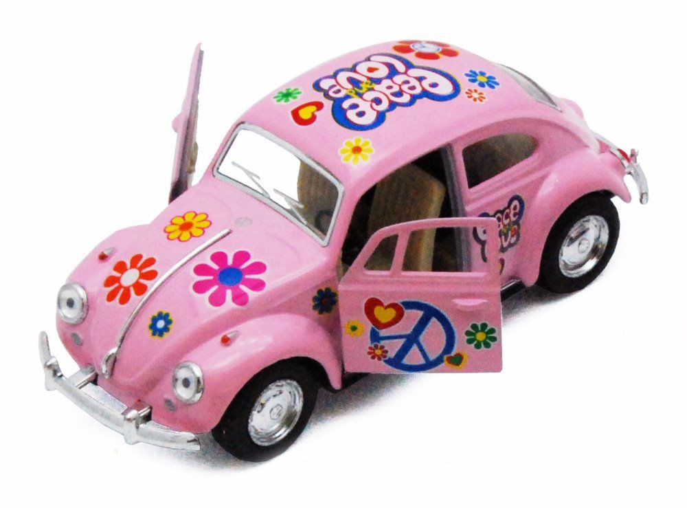 1967 Volkswagen Classical Beetle w/Peace Love Decals Pink - Kinsmart 5375DF - 1/32 scale Diecast Model Toy Car (Brand New but NO BOX)