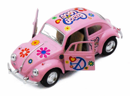 1967 Volkswagen Classical Beetle w/Peace Love Decals Pink - Kinsmart 5375DF - 1/32 scale Diecast Model Toy Car (Brand New but NO BOX)