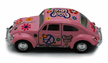 1967 Volkswagen Classical Beetle w/Peace Love Decals Pink - Kinsmart 5375DF - 1/32 scale Diecast Model Toy Car (Brand New but NO BOX)