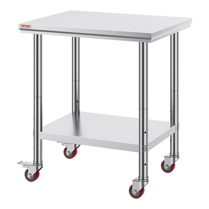 Mophorn Stainless Steel Work Table with Wheels 24 x 30 x 32 Inch Prep Table with 4 Casters Heavy Duty Work Table for Commercial Kitchen Restaurant Business, Silver and Black