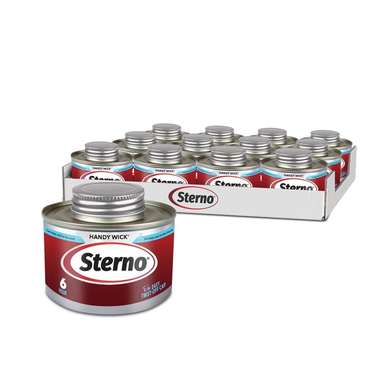 Sterno Fuel Cans - 6-Hour Burn, (12-Pack) Chafing Dish Fuel Can Burners for Food Warmer, Resealable Twist Chafer Fuel Canned Heat, Handy Wick