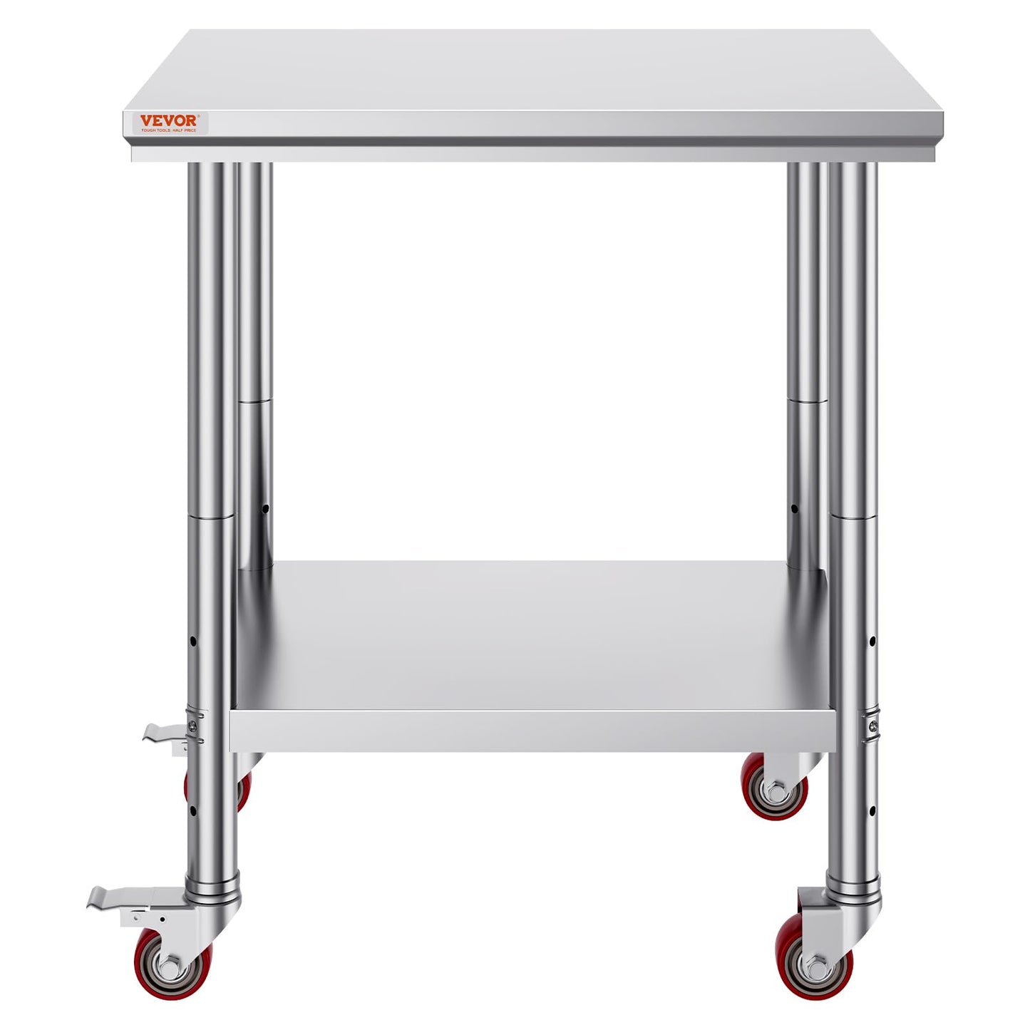 Mophorn Stainless Steel Work Table with Wheels 24 x 30 x 32 Inch Prep Table with 4 Casters Heavy Duty Work Table for Commercial Kitchen Restaurant Business, Silver and Black
