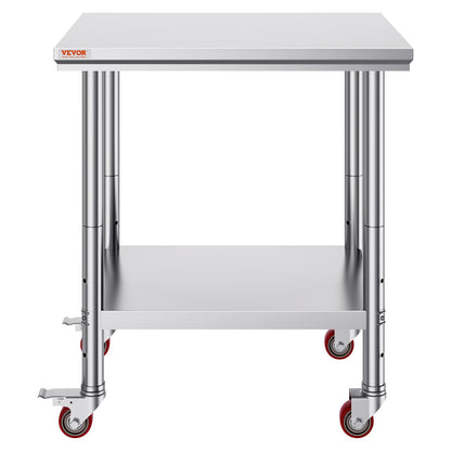 Mophorn Stainless Steel Work Table with Wheels 24 x 30 x 32 Inch Prep Table with 4 Casters Heavy Duty Work Table for Commercial Kitchen Restaurant Business, Silver and Black