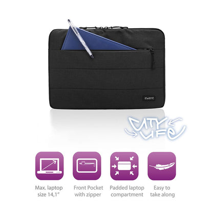 Ewent Sleeve for Laptops up to 14 inches, Protective Laptop Bag for MacBook Pro/MacBook Air/Acer/Dell/Lenovo/HP/Samsung/Toshiba/Chromebook, Black