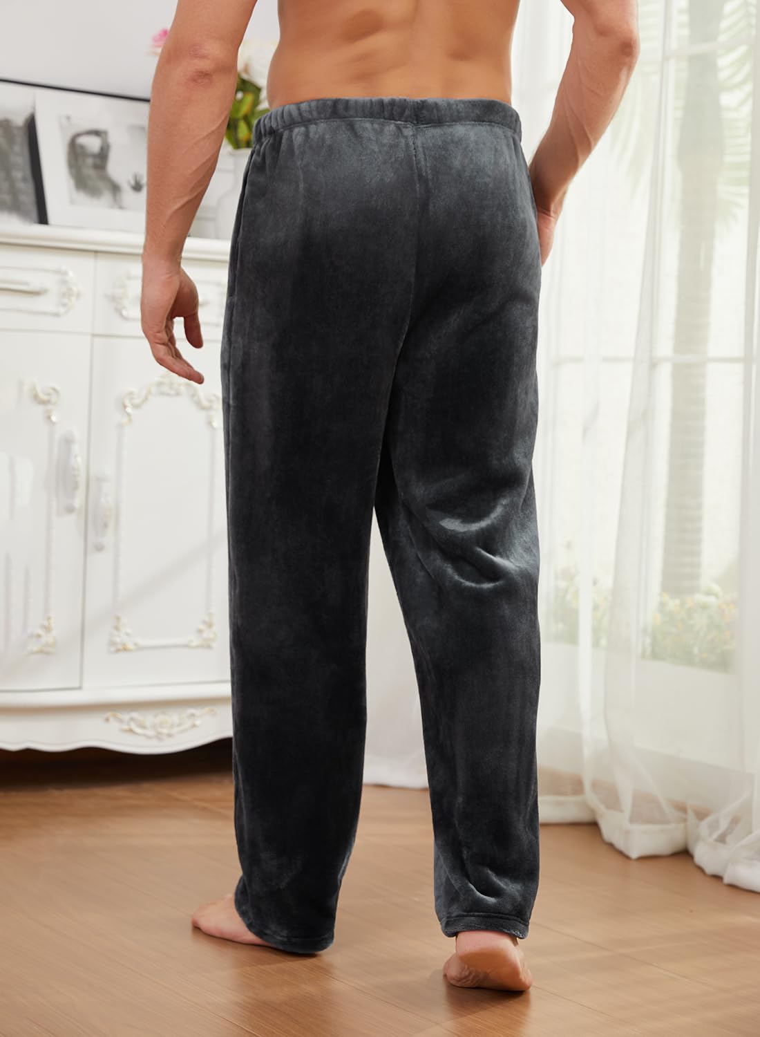 Star Vibe 2 Pack Men's Fleece Pajama Pants - Soft Warm, Adjustable Drawstring Waist Loose Fit Lounge Pants with Pockets Dark Gray/Pink XXL