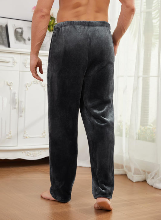 Star Vibe 2 Pack Men's Fleece Pajama Pants - Soft Warm, Adjustable Drawstring Waist Loose Fit Lounge Pants with Pockets Dark Gray/Pink XXL