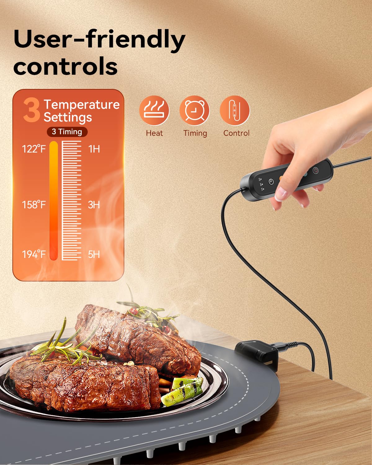 Warming Mat for Food with Heat-Resistant Pad(24"x15"),Electric Heating Pad for Food,Roll Up Silicone Warmer Mat for Party Buffet,Christmas House Warming Gift for Home Hosting Daily Use(Gray)