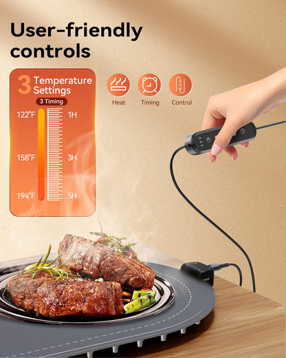 Warming Mat for Food with Heat-Resistant Pad(24"x15"),Electric Heating Pad for Food,Roll Up Silicone Warmer Mat for Party Buffet,Christmas House Warming Gift for Home Hosting Daily Use(Gray)