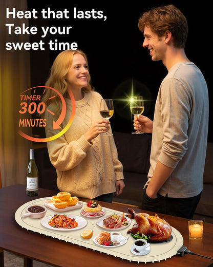 Warming Mat for Food Extra Large, 36"x15" Food Warming Mat with Heat Insulation Pad, Silicone Heating Mat for Food, Rollable & Portable, Food Warmers for Parties Buffet,Gatherings,Everyday Use