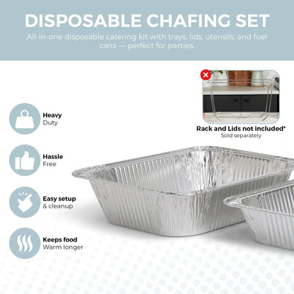Alpha Living 6 Pack Refill Kit - Disposable Chafing Dish Buffet Set, Welded Body Food Warmers for Parties, Fuel Cans, Half Size Pans, Warming Trays