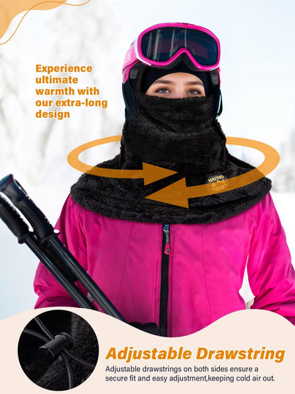 Ski Mask Balaclava for Women Men, Winter Full Face Mask Hooded Scarf for Cold Weather, Thermal Fleece Head Cover Neck Warmer for Motorcycle Skiing Snowboarding-Pink