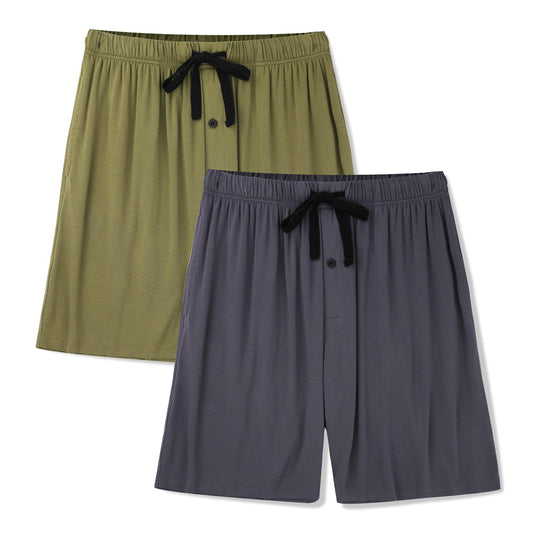 BAMBOO COOL Men's Pajama Bottoms Sleep Shorts Soft Comfy Breathable Lounge Short Pajama Pants with Pockets 2 Pack