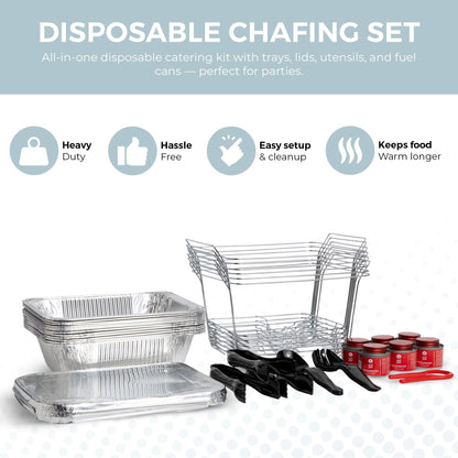 Alpha Living 6 Pack - Disposable Chafing Dish Buffet Set, Half Size Pans, Welded Body Food Warmers for Parties, Fuel Cans Complete Set, Warming Trays