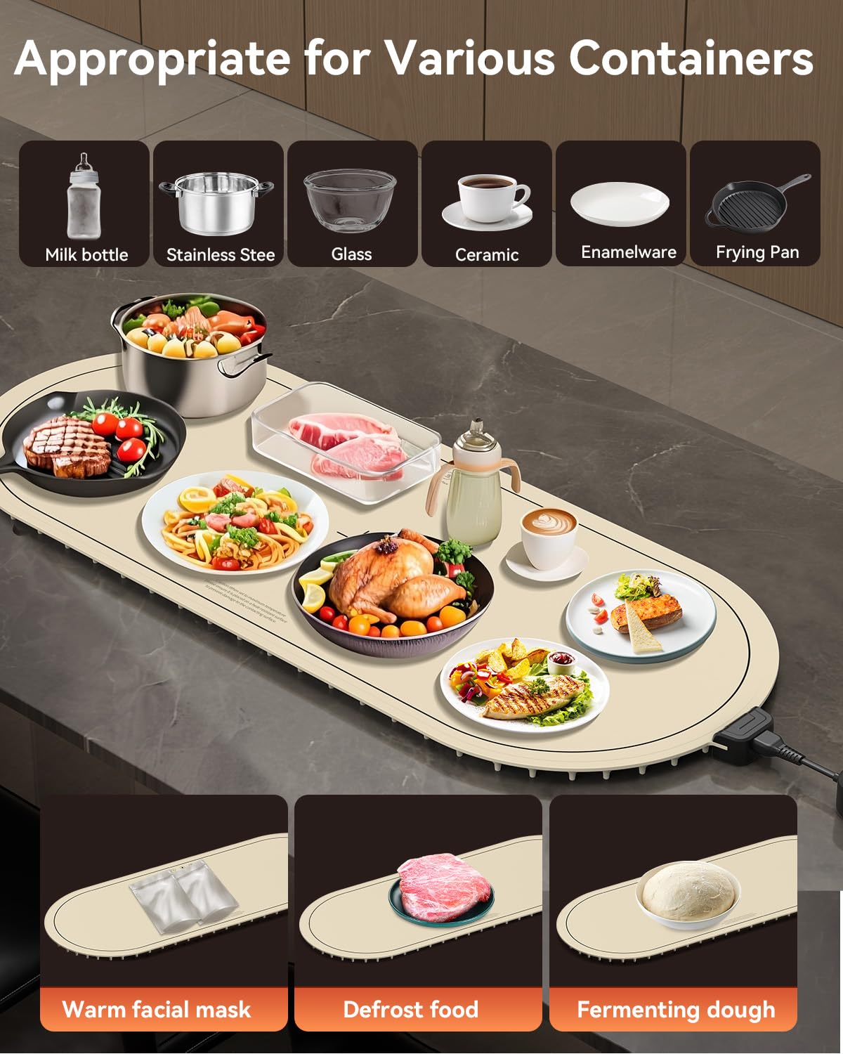 Warming Mat for Food Extra Large, 36"x15" Food Warming Mat with Heat Insulation Pad, Silicone Heating Mat for Food, Rollable & Portable, Food Warmers for Parties Buffet,Gatherings,Everyday Use