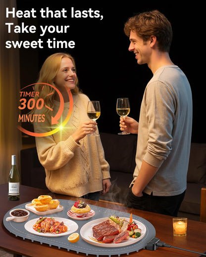 Warming Mat for Food with Heat-Resistant Pad(24"x15"),Electric Heating Pad for Food,Roll Up Silicone Warmer Mat for Party Buffet,Christmas House Warming Gift for Home Hosting Daily Use(Gray)