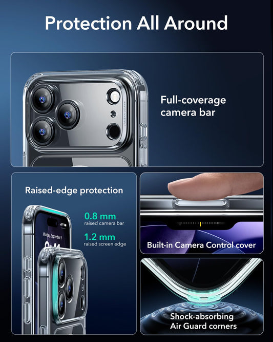 ESR for iPhone 17 Pro Max Case, Camera Control Cover, Compatible with MagSafe Accessories, TPU, Military-Grade Drop Protection, Shock-Absorbing Air Guard Corners, Hybrid Series, Clear