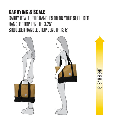 Carhartt Classic Vertical Open Tote Bag, Durable Water Repellent Material W/Hand and Shoulder Straps, Industry Red, 18L