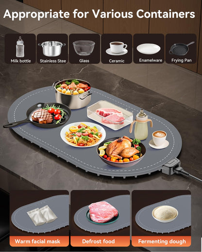 Warming Mat for Food with Heat-Resistant Pad(24"x15"),Electric Heating Pad for Food,Roll Up Silicone Warmer Mat for Party Buffet,Christmas House Warming Gift for Home Hosting Daily Use(Gray)