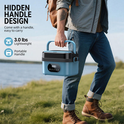 SEVENMEET Cordless Electric Lunch Box for Adults, 18000mAh Rechargeable Portable Self-Heating Lunch Box Food Warmer, 1.5L(6 Cups) Container for Outdoor, Work, Office, Camping, Travel（Blue＆Black）