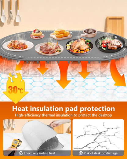 Warming Mat for Food with Heat-Resistant Pad(24"x15"),Electric Heating Pad for Food,Roll Up Silicone Warmer Mat for Party Buffet,Christmas House Warming Gift for Home Hosting Daily Use(Gray)