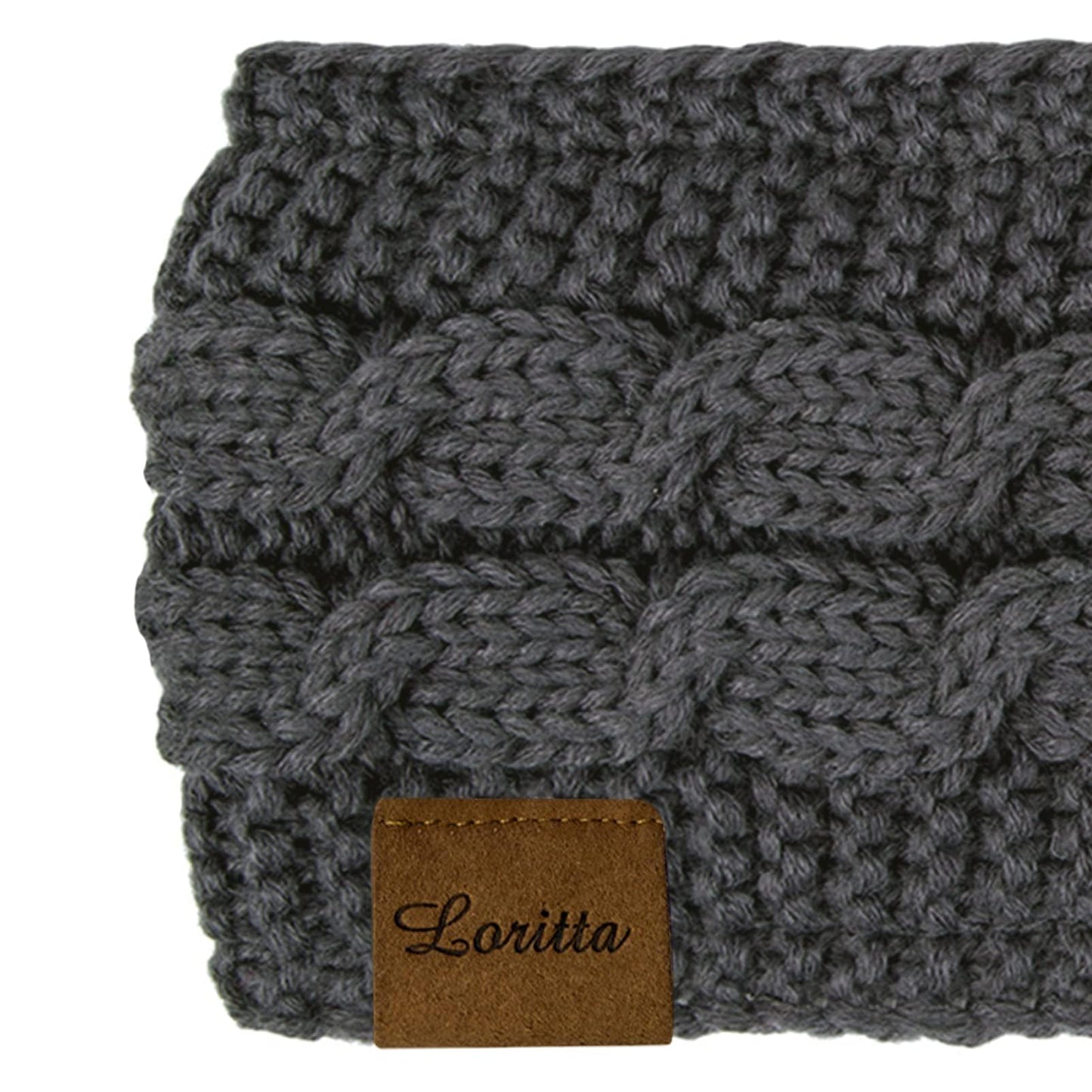 Loritta 2 Pack Headbands for Women Winter Warm Cable Knit Ear Warmer Thick Head Wrap Fuzzy Fleece Lined Gifts,Black+Grey