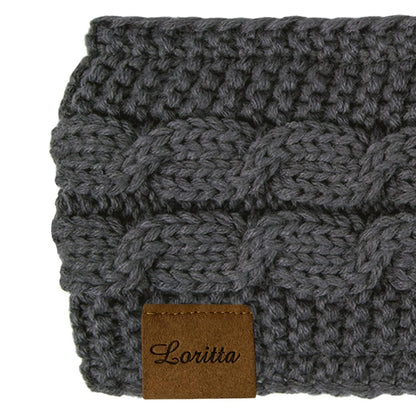 Loritta 2 Pack Headbands for Women Winter Warm Cable Knit Ear Warmer Thick Head Wrap Fuzzy Fleece Lined Gifts,Black+Grey