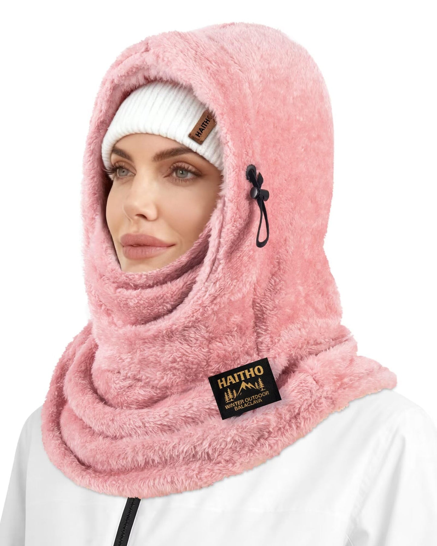 Ski Mask Balaclava for Women Men, Winter Full Face Mask Hooded Scarf for Cold Weather, Thermal Fleece Head Cover Neck Warmer for Motorcycle Skiing Snowboarding-Pink