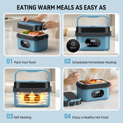 SEVENMEET Cordless Electric Lunch Box for Adults, 18000mAh Rechargeable Portable Self-Heating Lunch Box Food Warmer, 1.5L(6 Cups) Container for Outdoor, Work, Office, Camping, Travel（Blue＆Black）