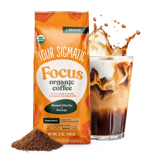 Four Sigmatic Focus Mushroom Coffee | Organic Ground Coffee with Lion's Mane Mushroom and Chaga for Better Focus and Immune Support | 12oz Bag