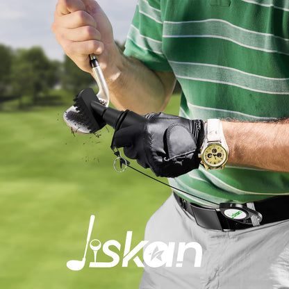 Jiskan Pro Golf Cleaning Kit with Golf Club Cleaner Brush, Grip Cleaner, Club Polish, Towel, Club Groove Sharpener Tool and Portable Case, Essentials Golf Accessories for Men Golf Gifts for Golfers