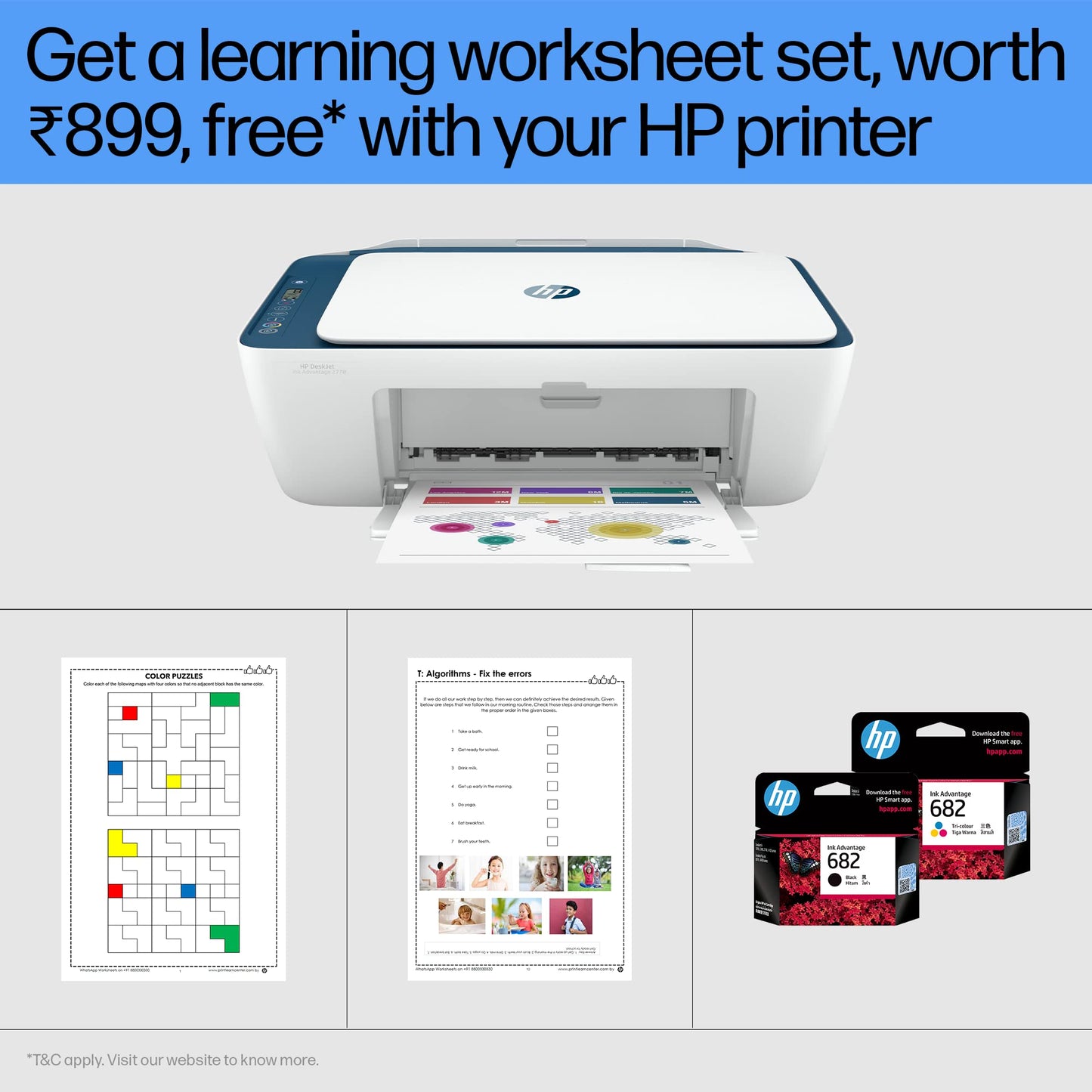 HP Ink Advantage 2878 WiFi Colour Printer - Print/Scan/Copy Ideal for Home, White