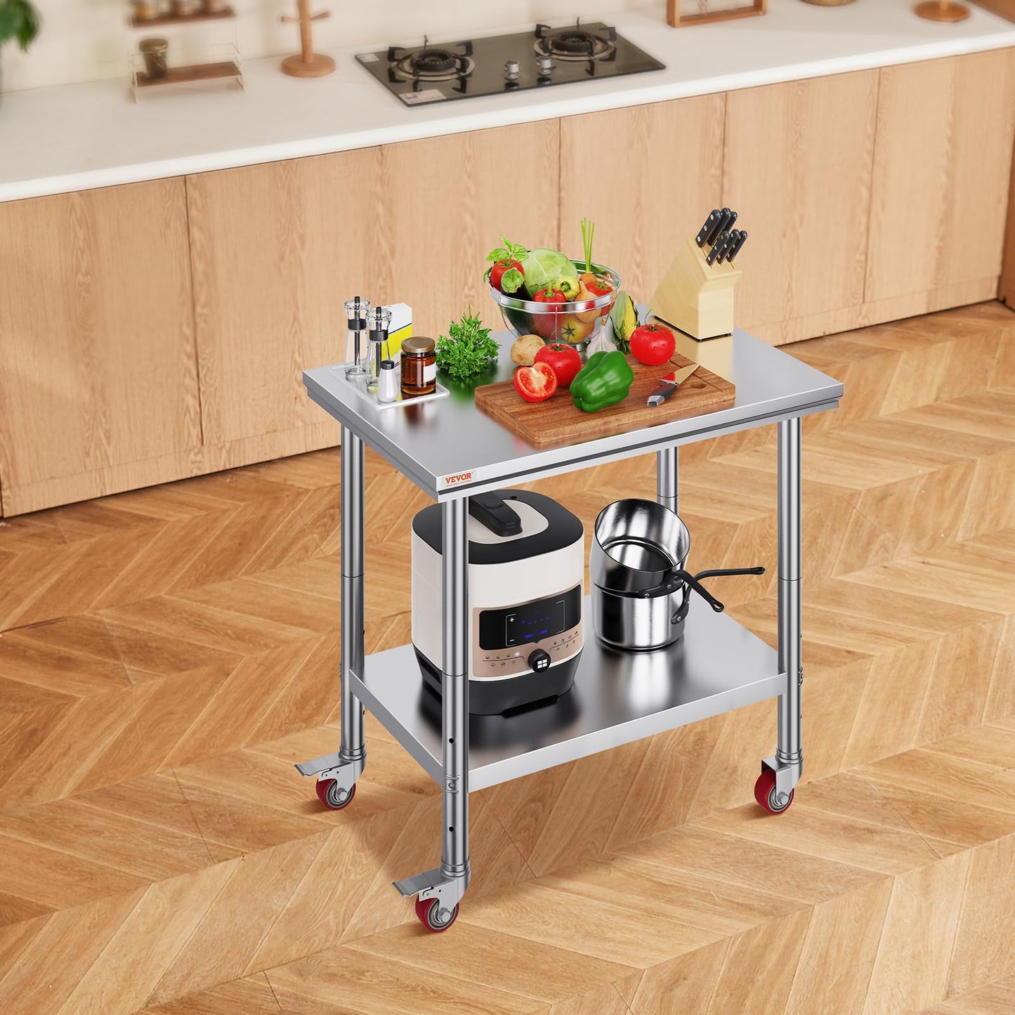 Vevor Mophorn Stainless Steel Work Table 36x24 Inch with 4 Wheels, Casters Heavy Duty Food Prep Worktable for Commercial Kitchen Restaurant, Silver