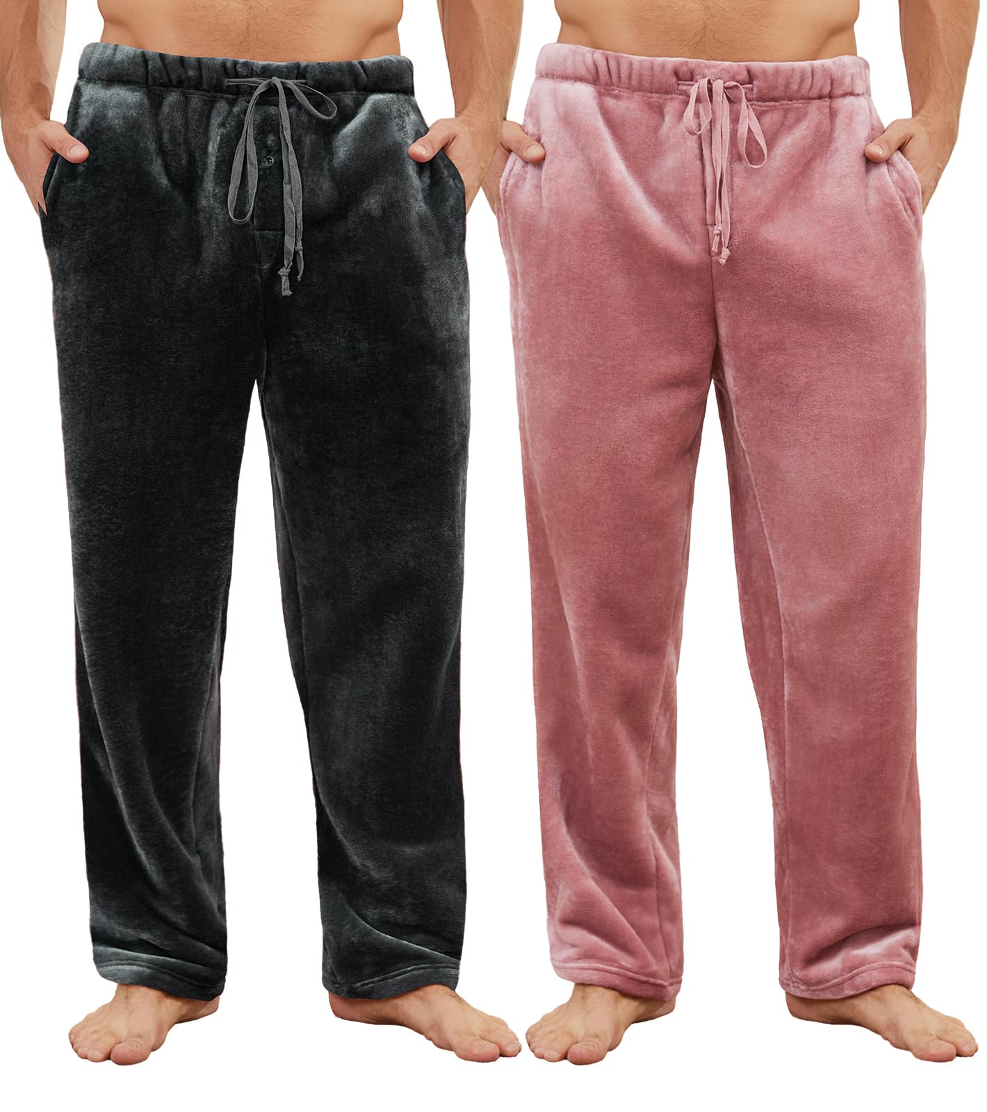 Star Vibe 2 Pack Men's Fleece Pajama Pants - Soft Warm, Adjustable Drawstring Waist Loose Fit Lounge Pants with Pockets Dark Gray/Pink XXL