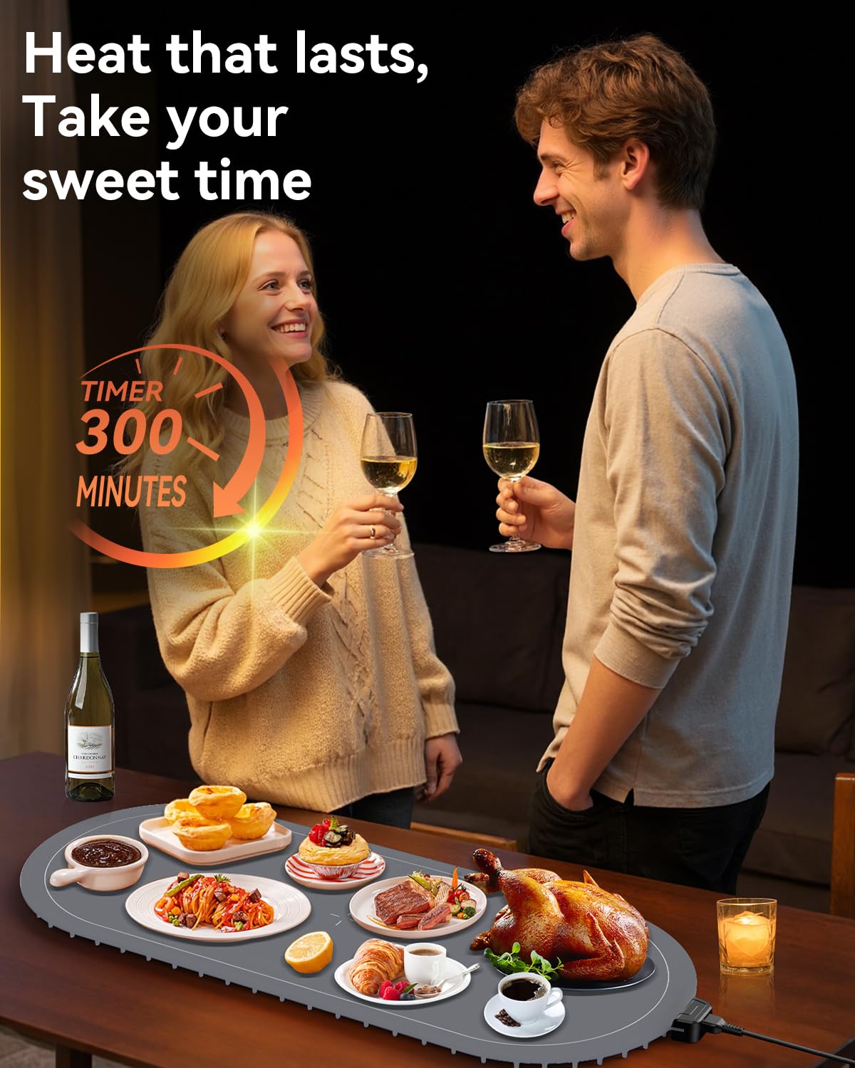 Warming Mat for Food Extra Large, 36"x15" Food Warming Mat with Heat Insulation Pad, Silicone Heating Mat for Food, Rollable & Portable, Food Warmers for Parties Buffet,Gatherings,Everyday Use