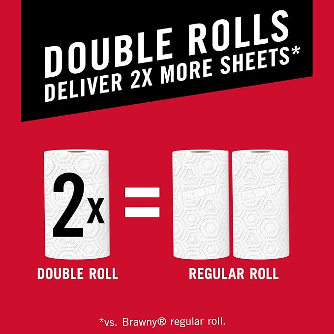 2-- brawny® tear-a-square® paper towels, 2 double rolls = 4 regular rolls