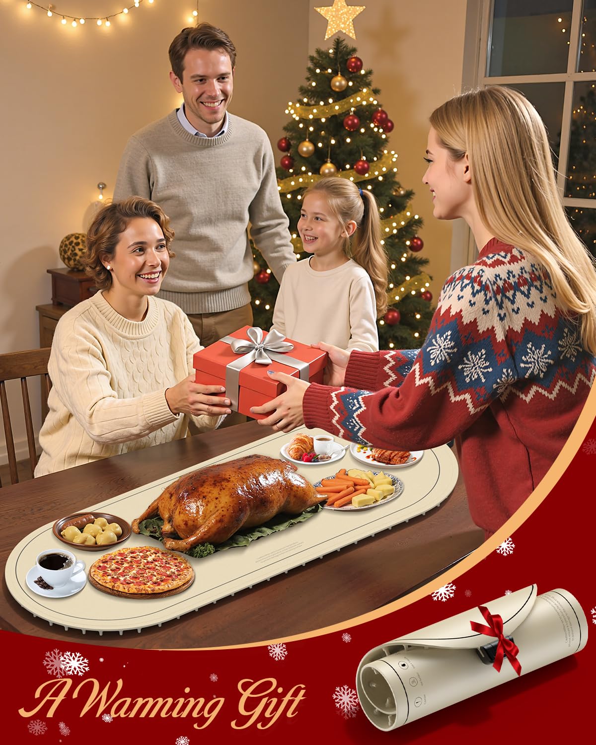 Warming Mat for Food Extra Large, 36"x15" Food Warming Mat with Heat Insulation Pad, Silicone Heating Mat for Food, Rollable & Portable, Food Warmers for Parties Buffet,Gatherings,Everyday Use