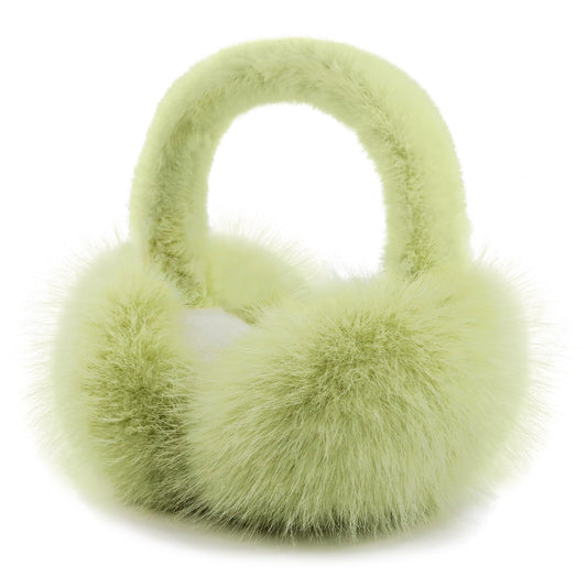 RUIKUNA Women Winter Ear Muffs Fluffy Faux Fur Earmuffs Foldable Ear Warmer Girls Soft Ear Covers (C-green)