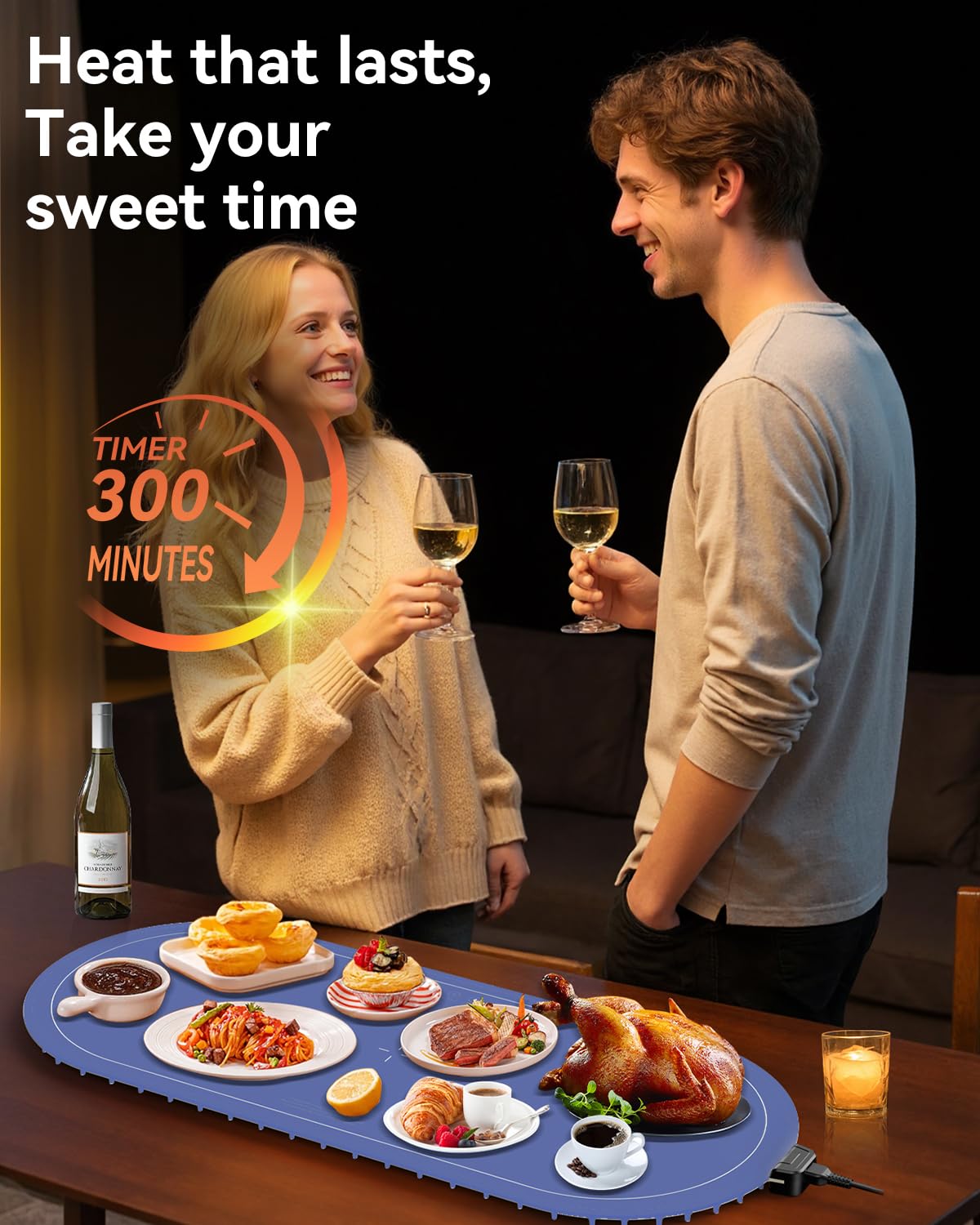 Warming Mat for Food Extra Large, 36"x15" Food Warming Mat with Heat Insulation Pad, Silicone Heating Mat for Food, Rollable & Portable, Food Warmers for Parties Buffet,Gatherings,Everyday Use