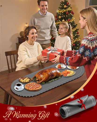 Warming Mat for Food Extra Large, 36"x15" Food Warming Mat with Heat Insulation Pad, Silicone Heating Mat for Food, Rollable & Portable, Food Warmers for Parties Buffet,Gatherings,Everyday Use