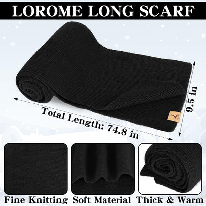 Winter Beanie Hat Scarf Gloves, Warm Fleece Knit Hat Long Scarf Neck Warmer Touch Screen Winter Gloves Set Gifts for Women Black